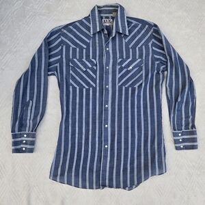 Ely Cattleman Western Blue Stripe Pearl Snap Button Down Men’s Shirt Sz M